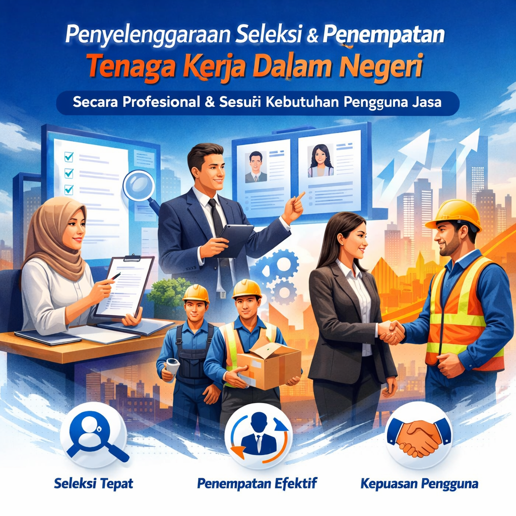 Penyelenggaraan seleksi dan penempatan tenaga kerja dalam negeri secara profesional dan sesuai kebutuhan pengguna jasa.